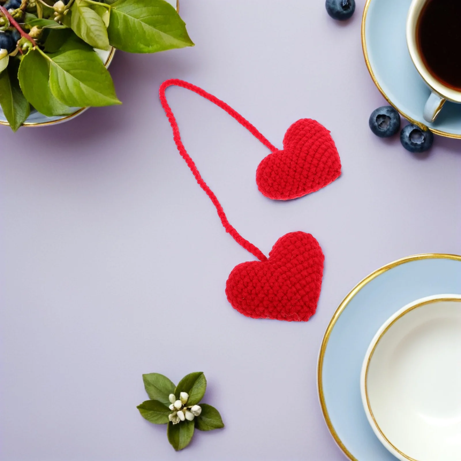 

Heart Shaped Crochet Rearview Pendant Handmade Accessory Cute Boho Style Interior Decoration Charm Lightweight Design Dangle