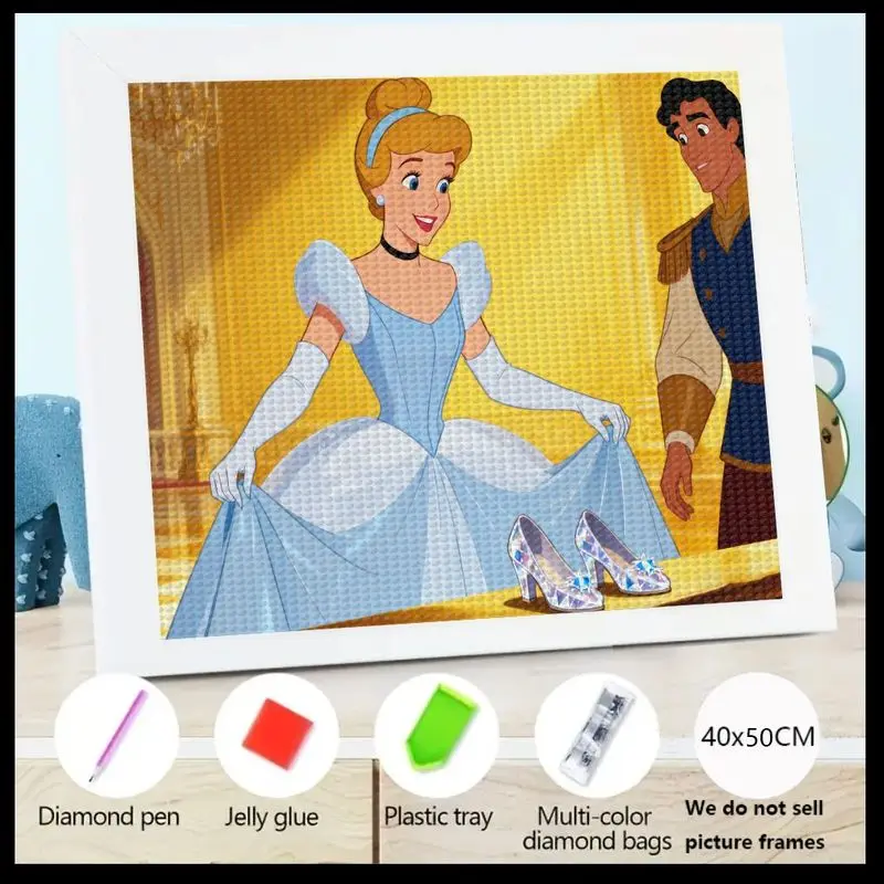 

1 шт. 5D DIY набор для рисования кристаллами и бриллиантами, полная дрель Золушка и принц, очаровательное сказочное искусство, сверкающие стеклянные тапочки с принтами