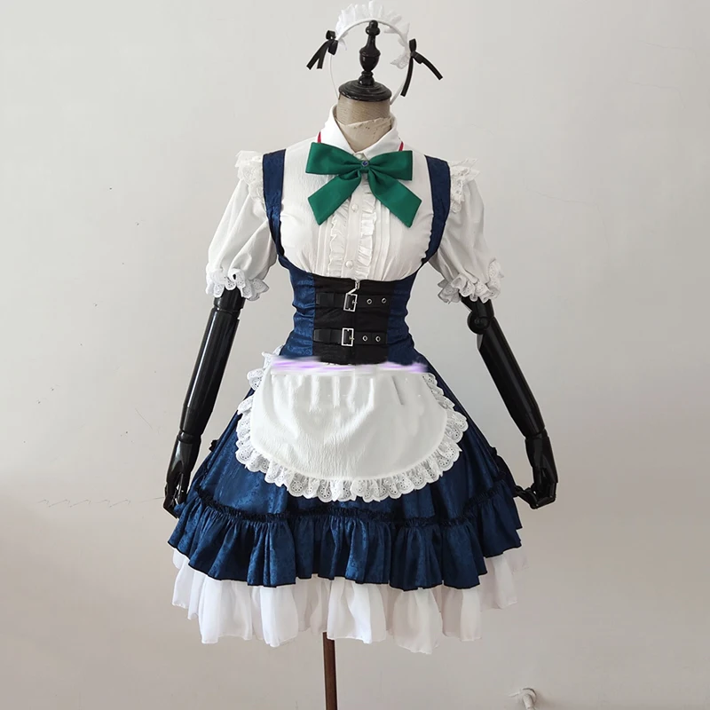 Disfraz de Cosplay Cos Izayoi Sakuya, Touhou Project, azul oscuro, encantador uniforme de sirvienta lolita, conjunto completo para mujer