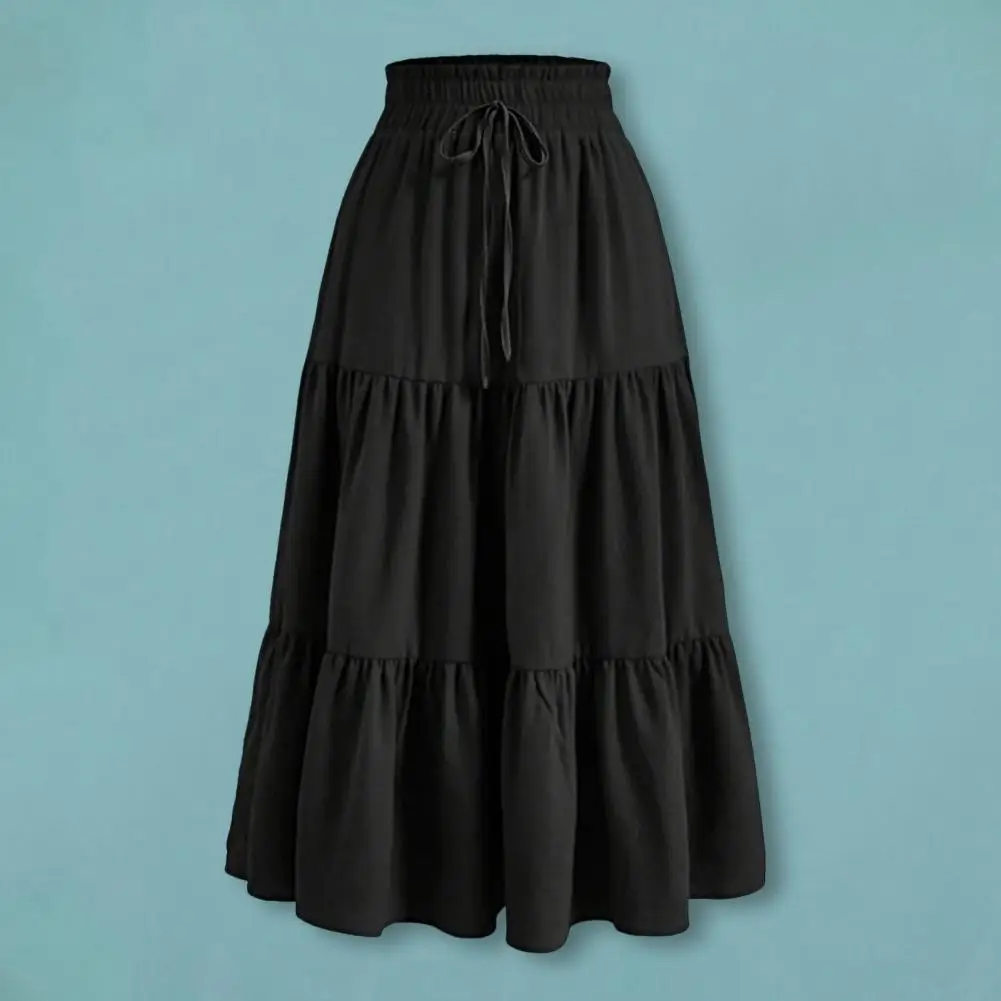 Letnia spódnica damska w stylu boho, jednokolorowa, elastyczna, wysoka talia, regulowany sznurek, jednokolorowa letnia spódnica w kształcie litery A