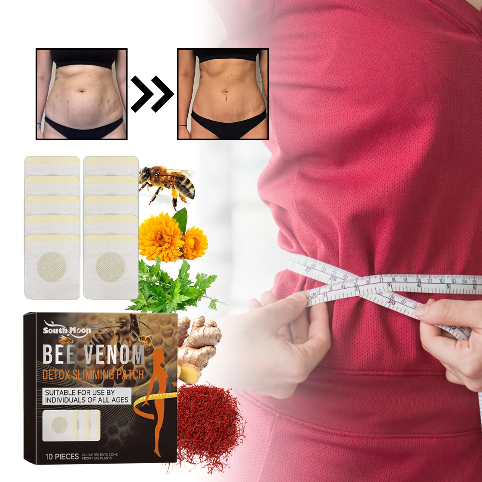 10Pcs Bee Venom Patches Fast Burning Fat Bee Venom Slimming Patch Improve Stomach Lose Weight Detox Sticker for Female Male