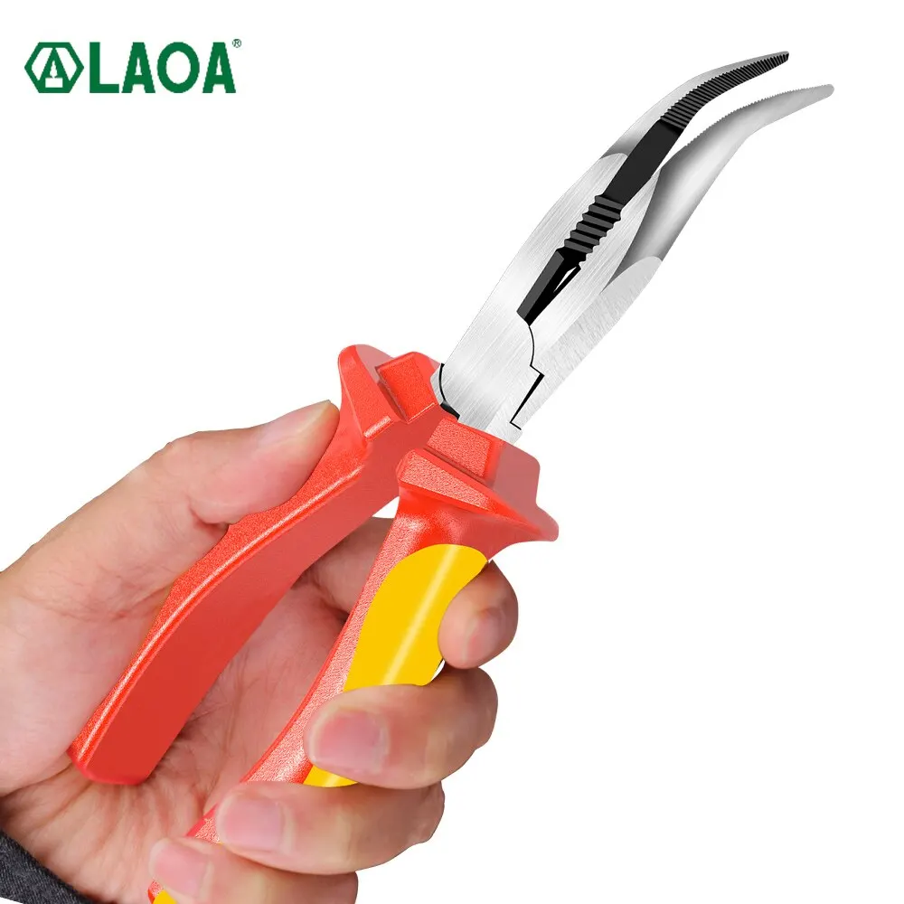 LAOA Curved Needle Nose Pliers Insulated 6/8Inch Stripping Clamping Multifunctional Household Electrician\'s Tools