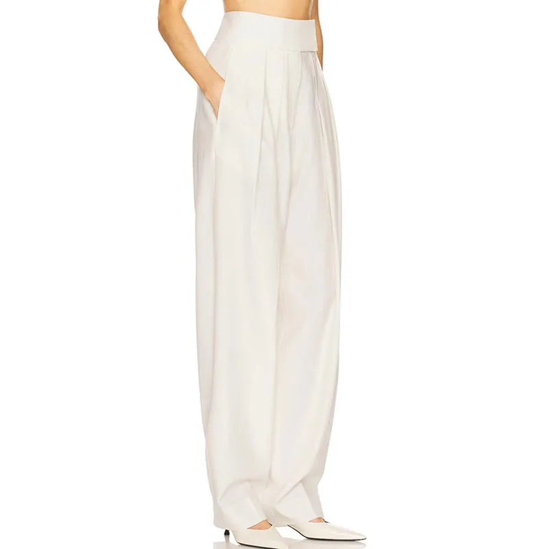 Women's high-waisted pants, casual and versatile white straight-leg pants, high-quality wide-leg pants for the office, 2026, y2k