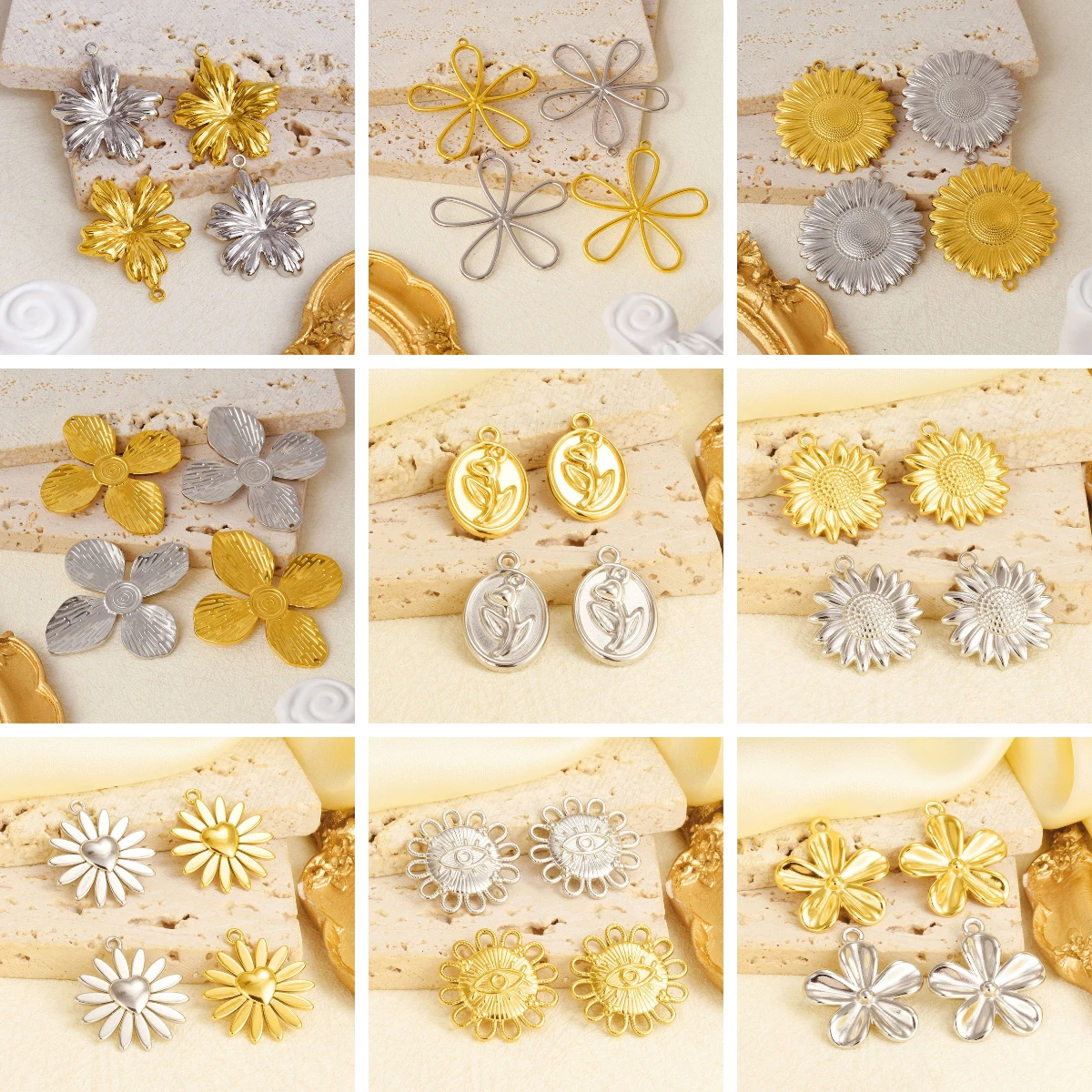 10pcs/lot Fashion Stainless Steel Flowers Daisy Charms Pendants DIY Findings for Jewelry Marking Necklace Earrings Accessories