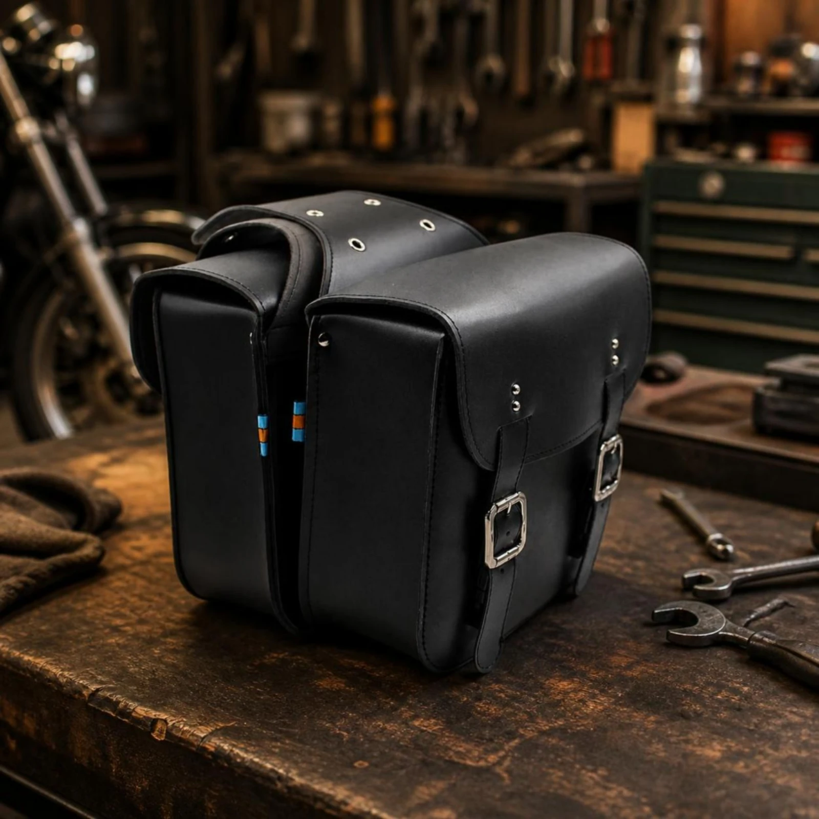 Motorcycle Side Bag Vintage-Style Motorcycle Saddlebag Scooter Saddlebag Structured Saddlebags with Buckles Universal for Riders