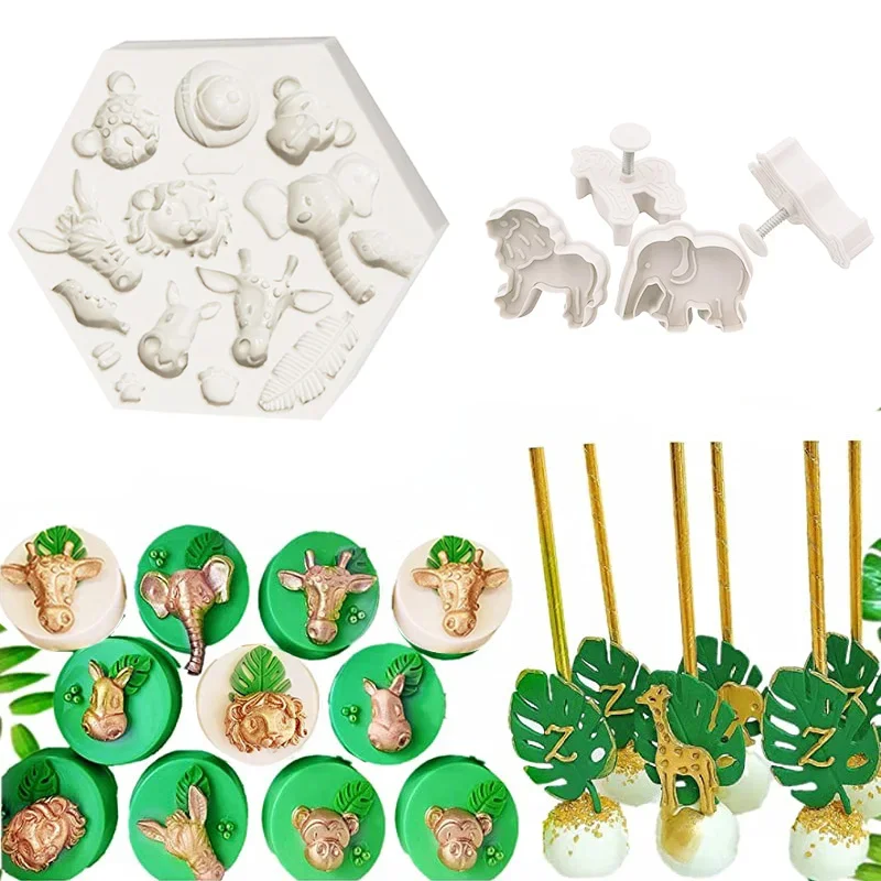 New Jungle Safari Animal Silicone Cake Mould 3D Safari Animal Shape Fondant Cake Mousse Baking Mold for Birhtday Party Baby Show