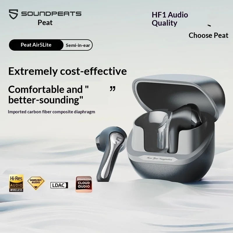 SoundPEATS Air5 Lite Bluetooth V5.4 Auriculares LDAC Auriculares inalámbricos de audio de alta resolución, controlador de 13 mm, resistente al agua IPX5, emparejamiento multipunto