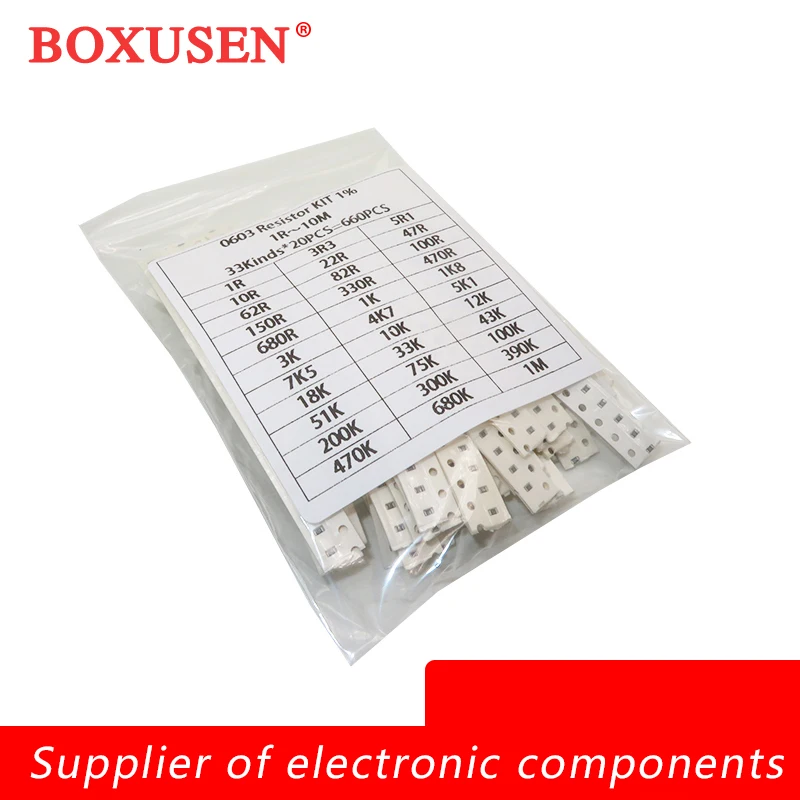 33 Values 20pcs Each 660pcs 0603 SMD Resistor Kit 1% 1Ohm-1MOhm 100% Original New Assorted Sample Kit