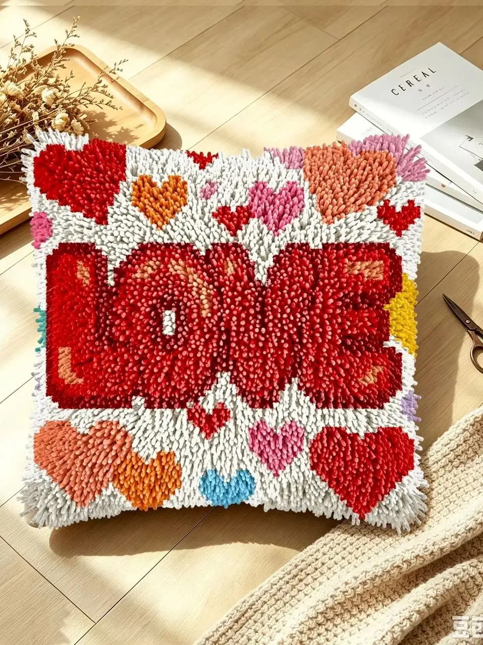 1 Set LOVE Herzknoten-Kissen-Set mit Häkelnadel, Kissenbezug-Set für Handarbeiten, Häkelnadel-Sets, DIY, anfängerfreundlich, zum Sticken – Detail 1