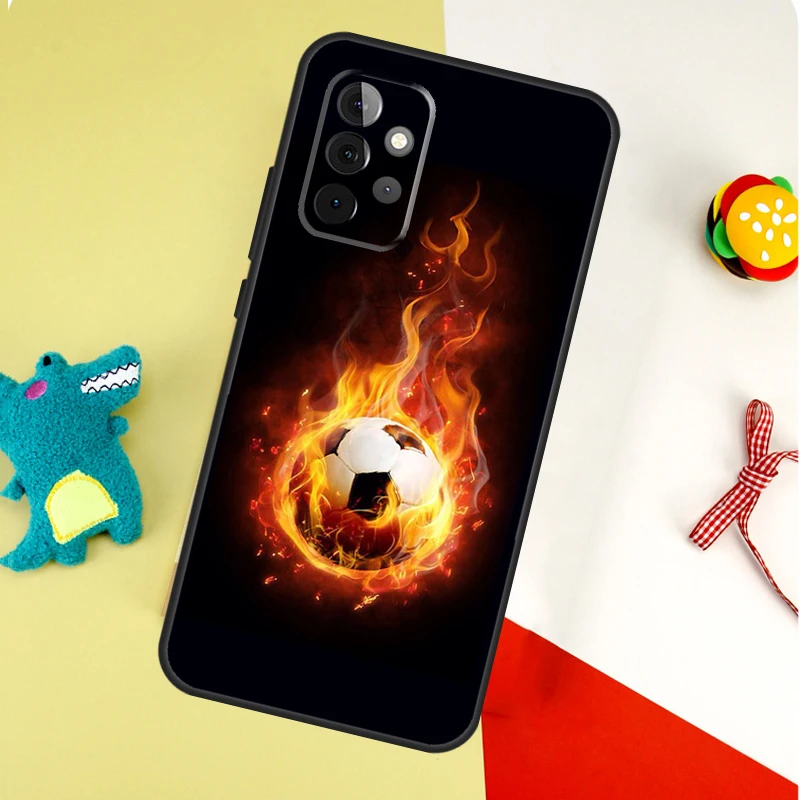 Fire Football Soccer Ball Case For Samsung Galaxy A54 A34 A24 A14 A12 A22 A32 A42 A52 A72 A52S A51 A71 A13 A53 Cover