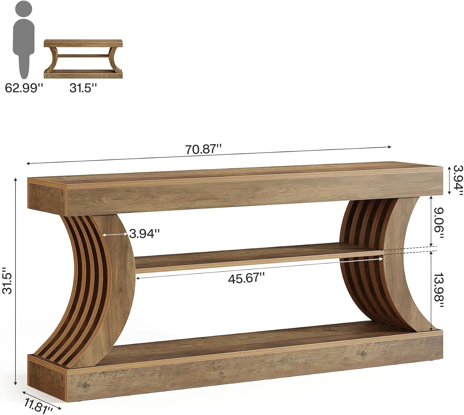 70.9-Inch Long Farmhouse Entryway Console Table with Storage, 3-Tier Wooden Couch Table Behind Sofa, for Entry, Entrance, Hallwa