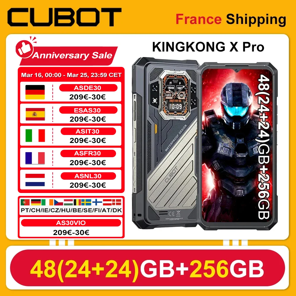 CUBOT KINGKONG X Pro Smartphone robuste 5G 48GB(24 + 24) 256GB 10200mAh 33W Dimensité 8200 4nm 3.1GHz 6.72" Écran 144Hz