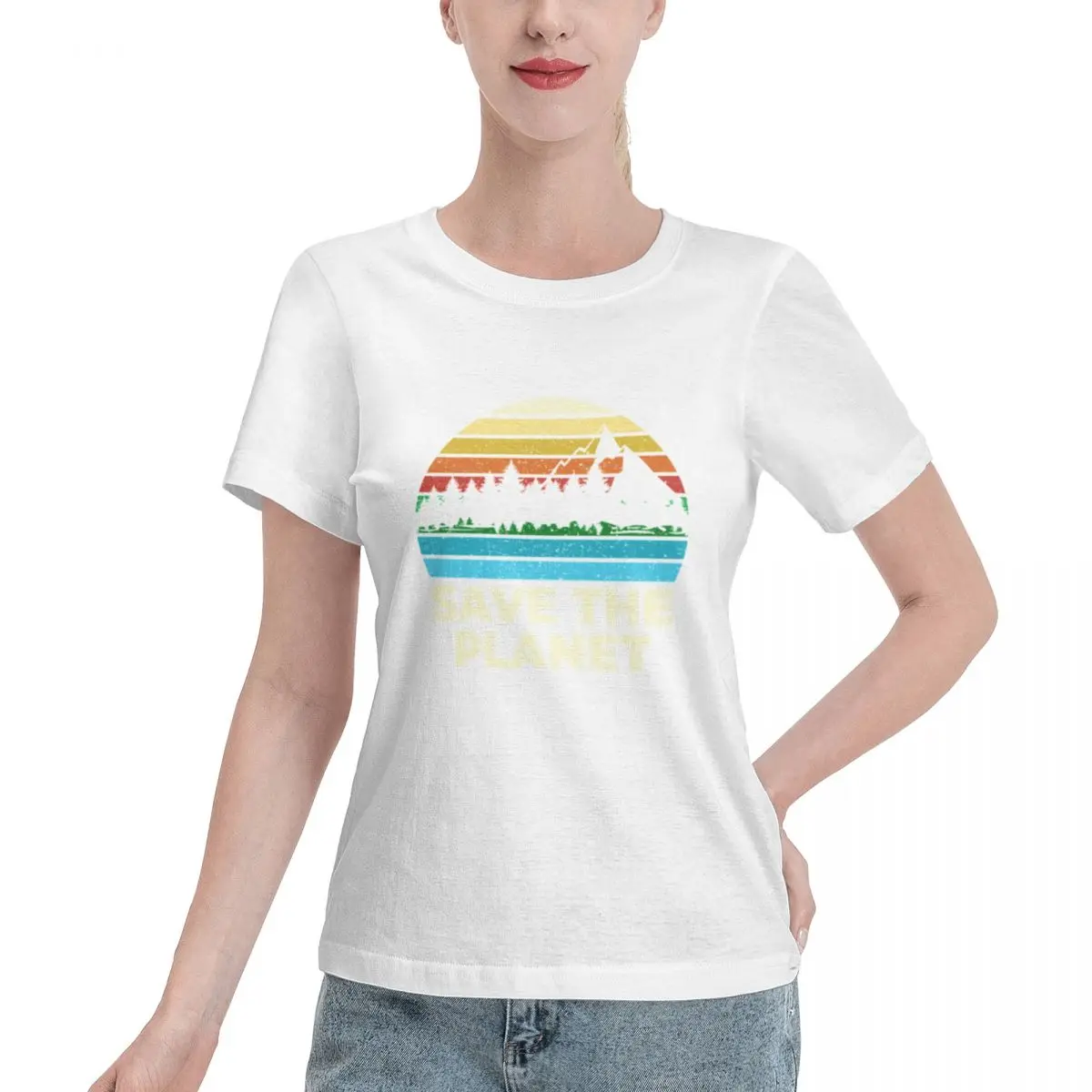 Wardrobe Filler Retro Save The Planet Women's T-shirt Travel Outfit Non Shrink Tshirt
