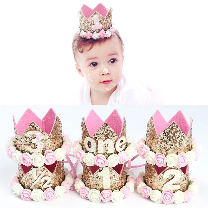 1Pcs Fun Cute Crown Headband Lovely Baby Birthday Party Hat Crown 1 2 3 Year Baby Girl Princess Happy Birthday Party Decor kids