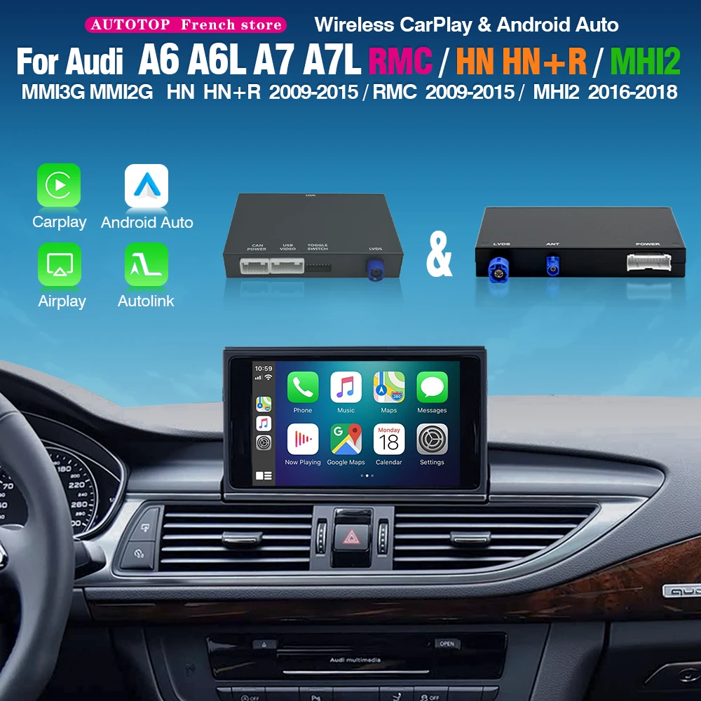 Lecteur multimédia sans fil CarPlay AUTOTOP pour Audi A6 A6L A7 A7L MMI3G HN HN+r RMC MHI2, module décodeur Android Auto, Airplay