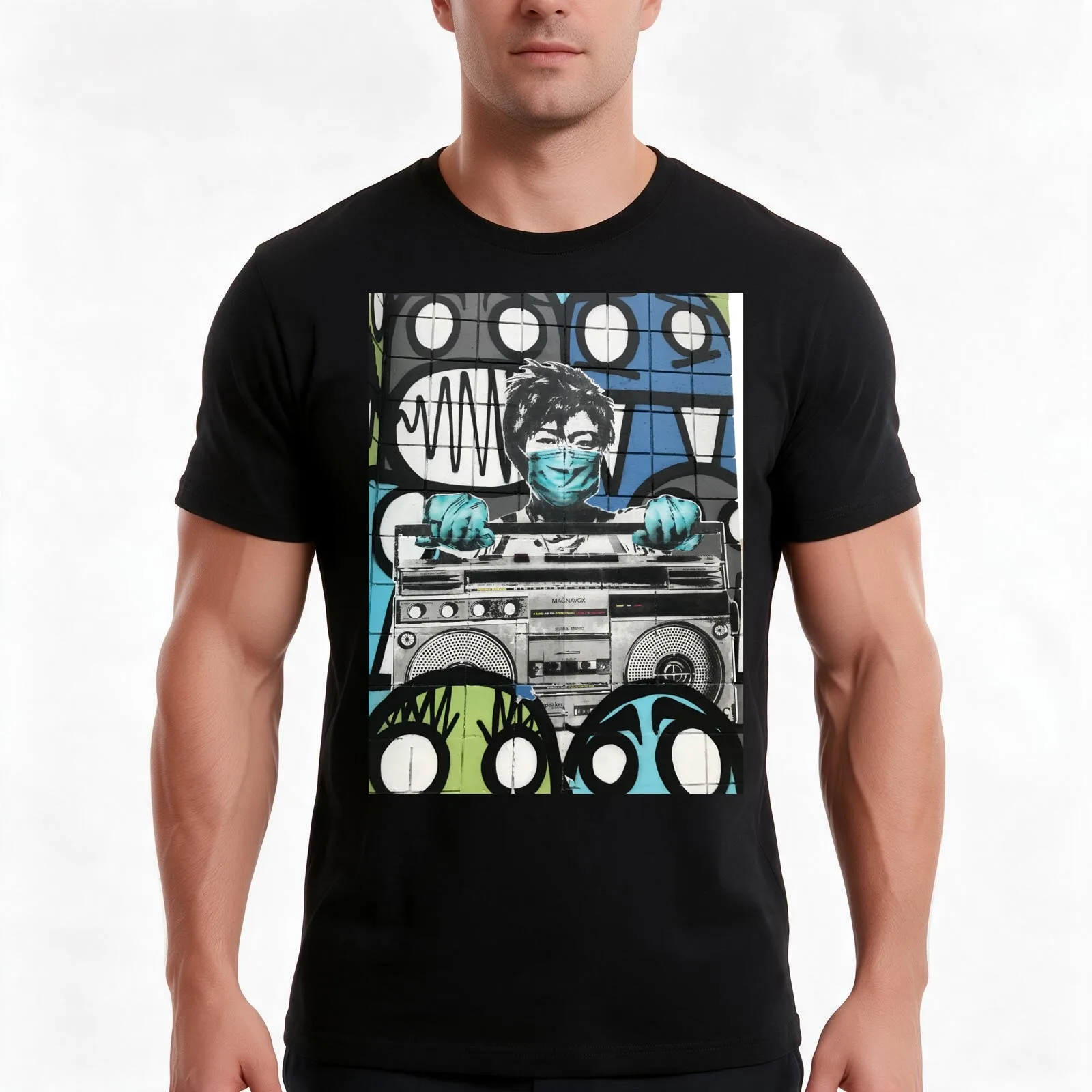 Ghetto Blaster Girl T-Shirt, Summer Casual Cotton Tee, Oversized Streetwear Tops, Vintage Graphic Print, Loose Fit Short Sleeve