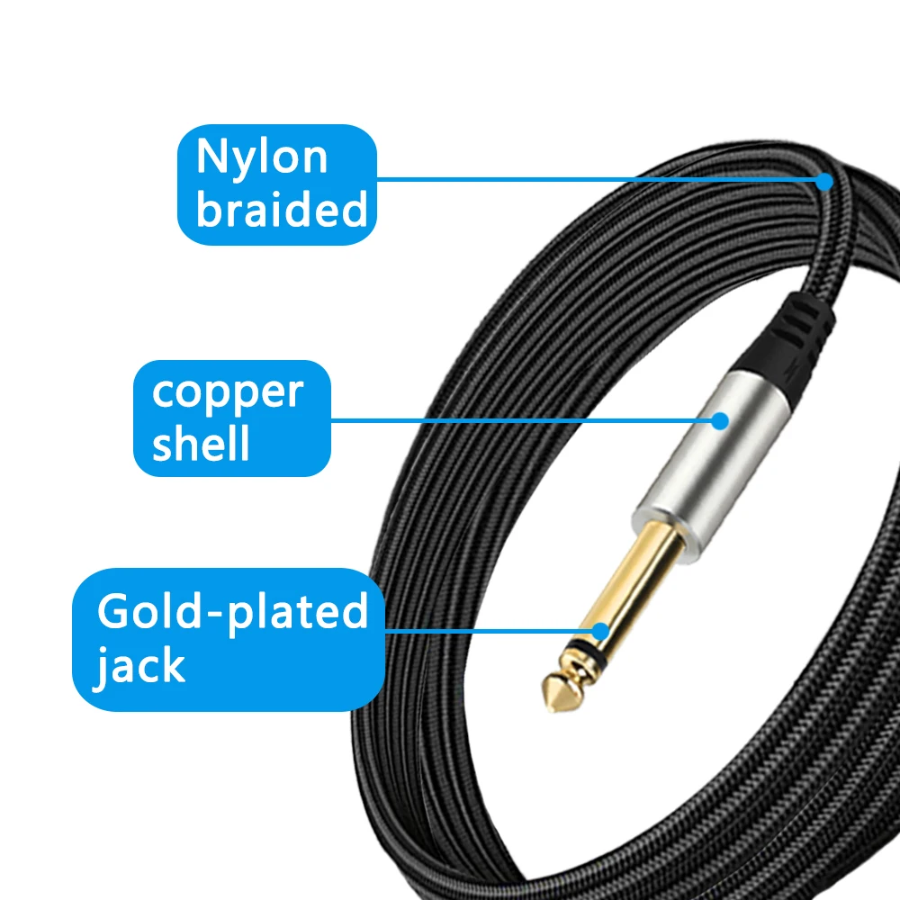 Yueyinpu Guitar Cables 1/4 Inch TS Male to Male Instrument Cable with 6.33mm Straight TS Jack