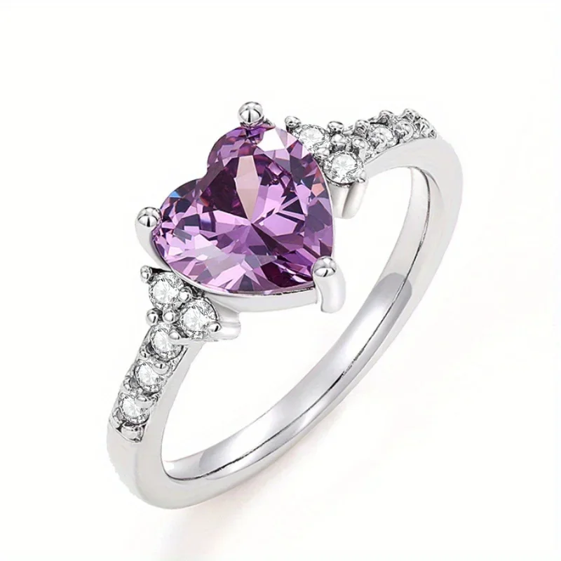 1pc Women's Engagement Ring Luxury Elegant Silvery Alloy Inlaid Imitation Zirconia Love Ring Engagement Wedding Banquet Jewelry Valentine's Day Birthday Gift