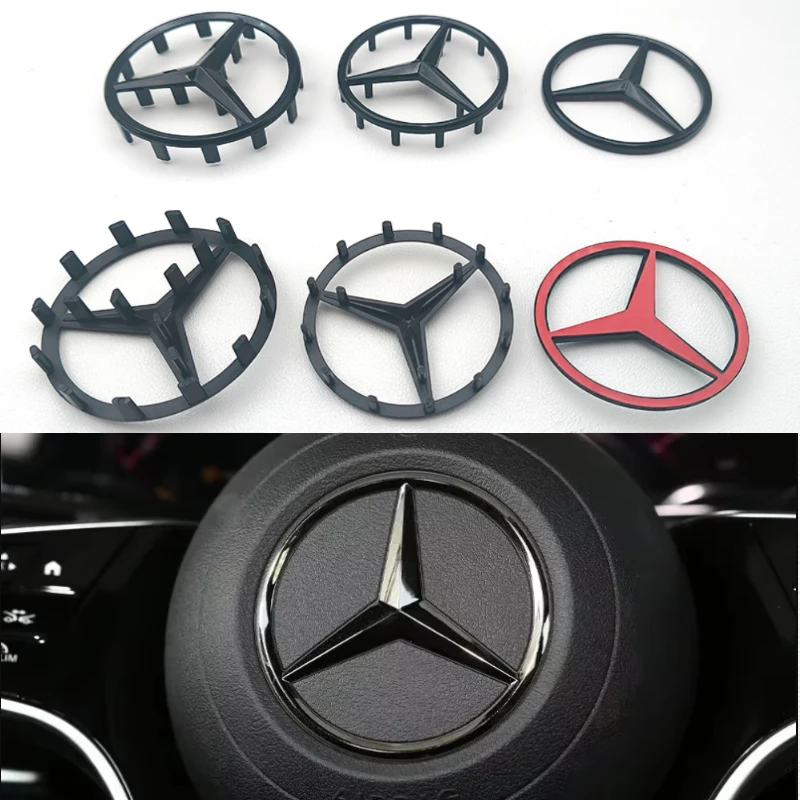 52mm 58mm ABS Chrome Black Star Logo Mercedes Steering Wheel Logo Sticker For Mercedes Benz C E S Class W253 Emblem Accessories