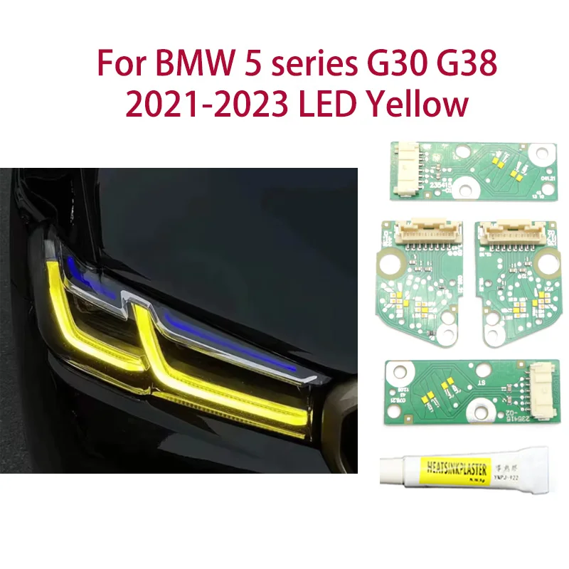 

1 пара для BMW 5 серии G30 G38 EU LED 2021-2023, лимонно-желтый чип DRL, модификация света «ангельские глазки», автомобильные фары, чип балласта