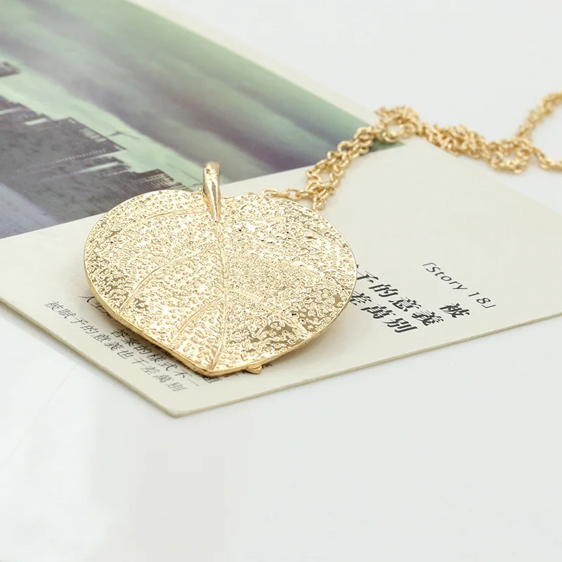 Leaf Necklace Cheap Fashion Jewelry Maxi Long necklace Gold-Color Chain Leaf Design Pendant Necklaces For Women Jewelry  N1014