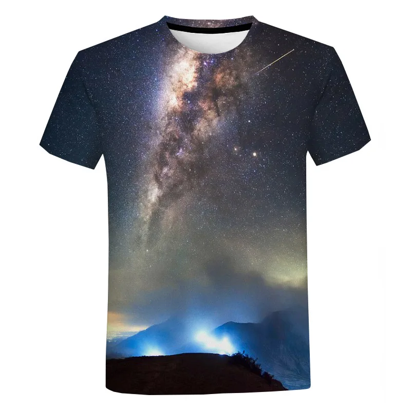 Milky Way Galaxy Space 3D Print T Shirt Oversized Haikyuu Graphic Men Women Kids Fashion Crewneck Tops Tees Fashion Streetwear