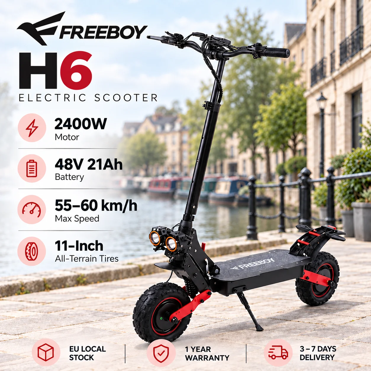 Patinete eléctrico de doble motor FREEBOY H6, 48 V, batería de litio de 21 Ah, para uso todoterreno, con neumáticos de 11 pulgadas