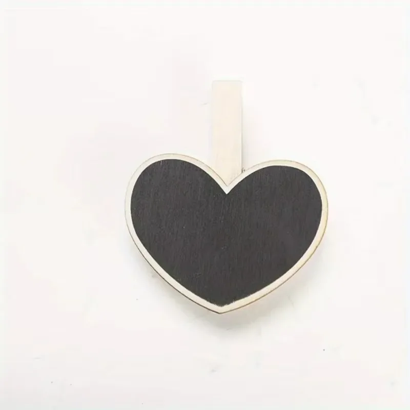 55pcs Heart-Shaped Wooden Chalkboard Clips with Pegs Black Wood Mini Message Board for Notes Labels Wedding Decor Party Supplies