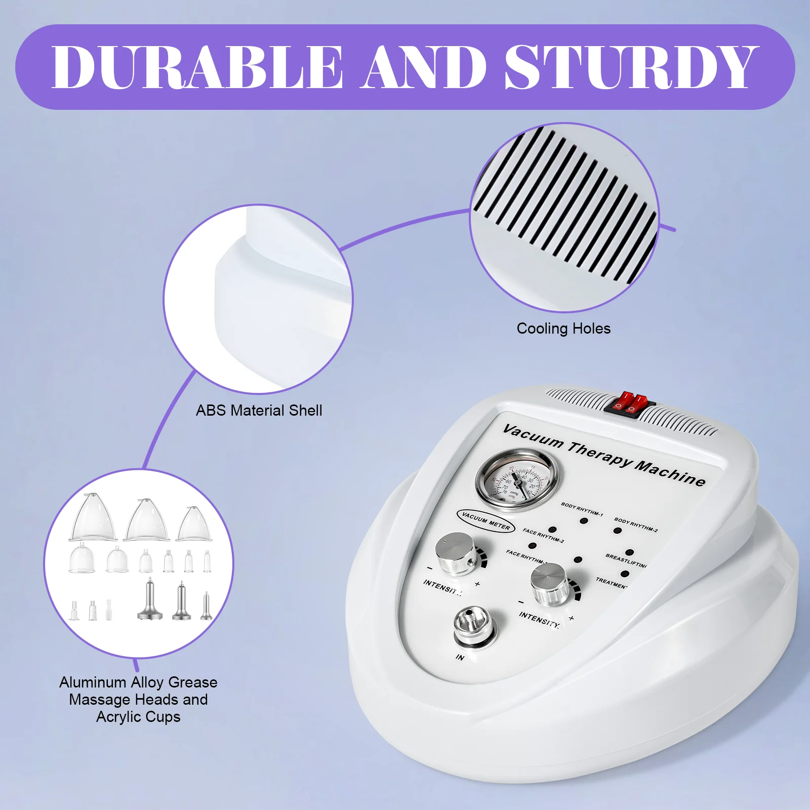 Vacuum Massage Machine with 24 Cups, Body Sculpting Massage Device with 6 Operating Modes & Adjustable Suction, 70 cmHg, for Face Body Buttocks Bust, White