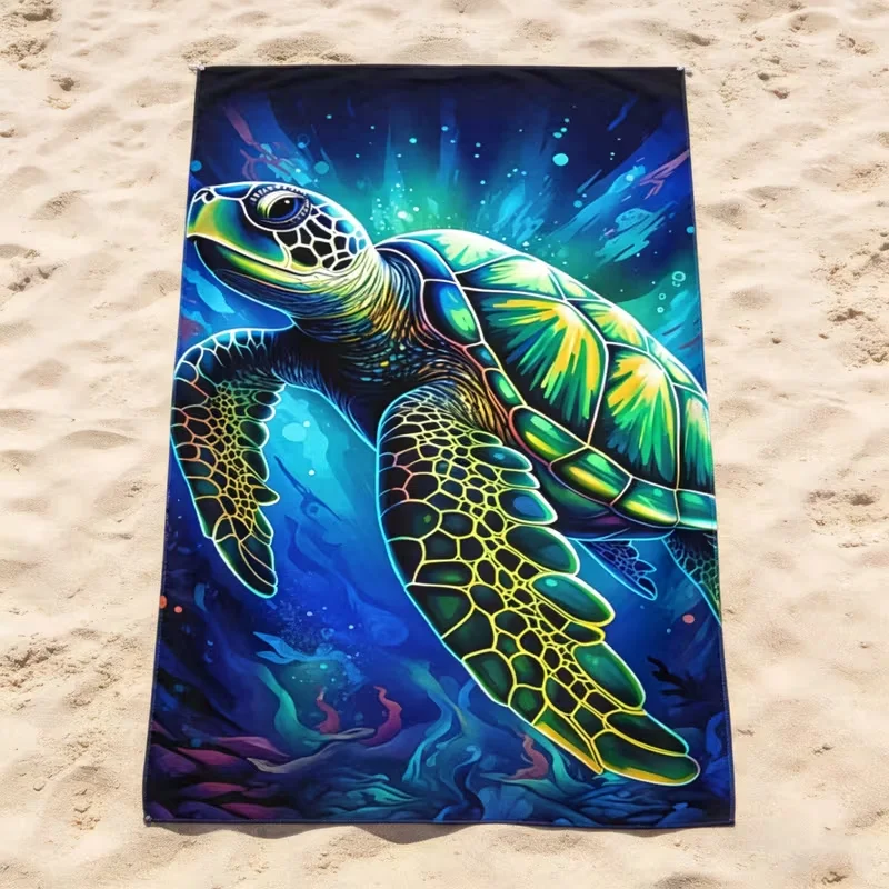 Watercolor Ocean Sea Turtle Shark Beach Towel Sand Free Blanket Underwater Coral Marine Animal Print Towel for Summer Beach