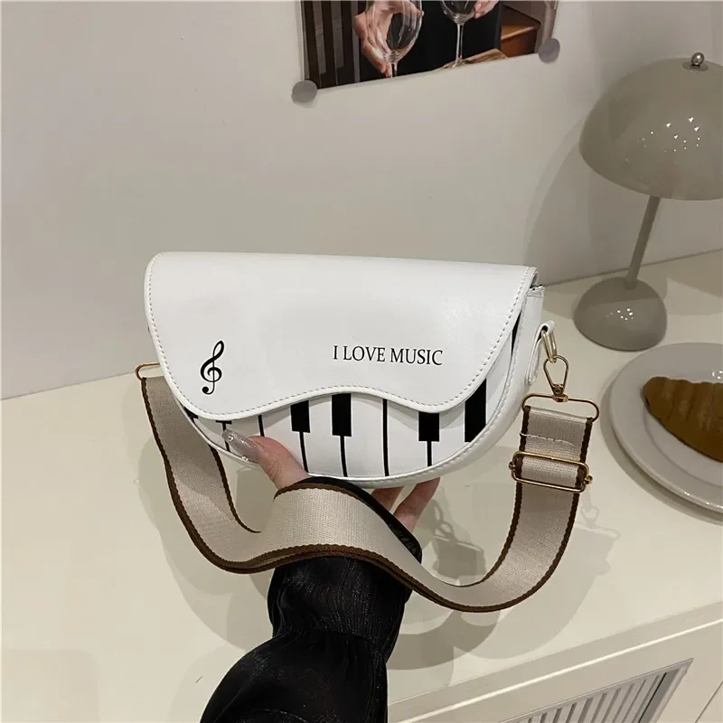Small Square Crossbody Bag Women Piano Keys Printing Design One Shoulder Strap Korean Style Fashionable 2025 New Arrival