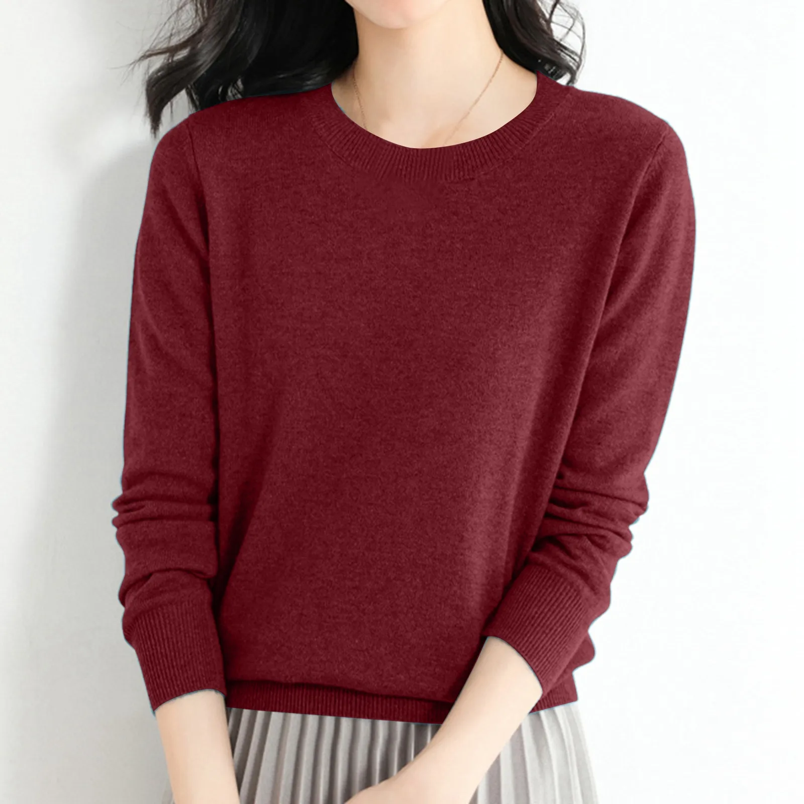 

Women'S Solid Color Casual Pullover Sweater Crewneck Long Sleeve Comfortable Warm Base Shirt Beautiful Simple All-Match Sweater