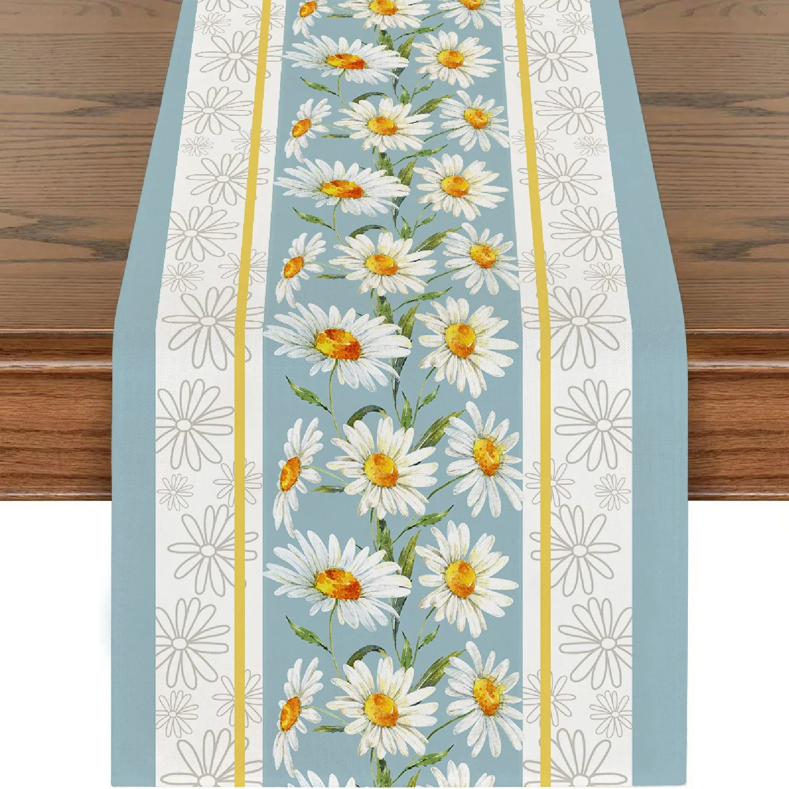 Floral Print Table Runner Vintage Bicycle Tablecloth Green Stripe Table Mat Watercolor Dining Room Decor Kitchen Home