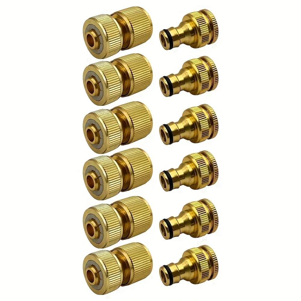 6/12pcs EU Standard Aluminum Garden Hose Connector Set - 1/2'' Quick Connect + 1/2''&3/4'' Tap Fitting for 13-16mm Pipes