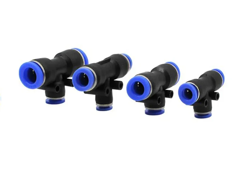 10 PCS PE-4/6/8/10/12/16 Black Pneumatic plastic plug 5/32'' 1/4'' 5/16'' 3/8'' 1/2'' Push In quick connector T type three-way