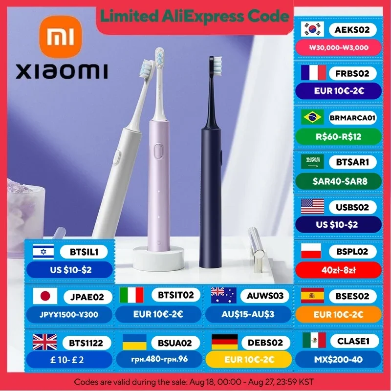XIAOMI MIJIA فرشاة أسنان سونيك كهربائية T302، عمر البطارية 150 يومًا، 4 أوضاع مع 4 رؤوس فرشاة، فرشاة أسنان قابلة لإعادة الشحن عبر USB لتبييض