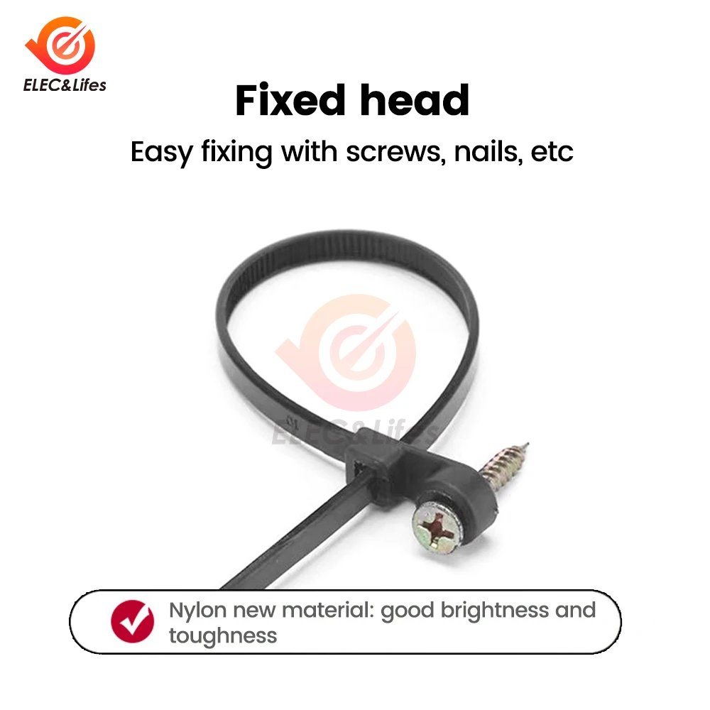 100PCS Screw Hole Cable Ties Fixed Cable Tie Nylon Cable Zip Ties With Screw Hole Mount Self Locking Loop Wrap Bundle Tie Straps