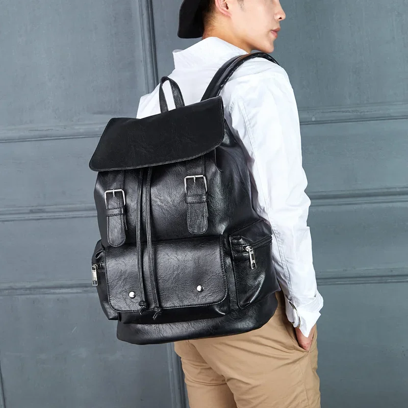 Multifunction PU Leather Men\'s Backpack Business Man Backpacks Casual Student School Bags For Boys Wearproof Laptop Bag mochilas