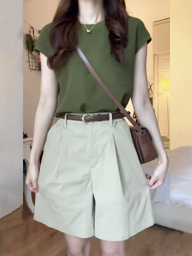 Slimming Effect Women's Fashion Set Cotton Material Short Pants Two-Piece Suit Youthful Style Suitable for Ages 18-25