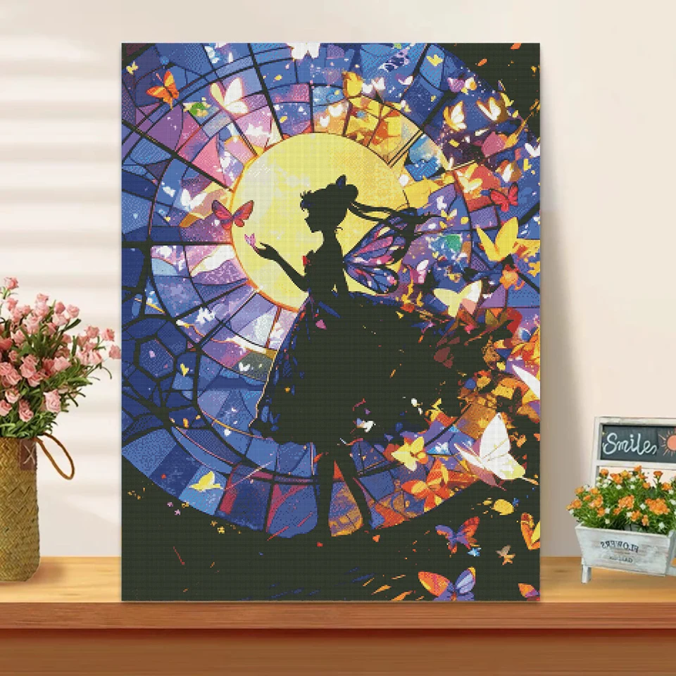 Cartoon Girl Diamond Art Popular 100% Full Fairy Dust Crystal Square Moon DIY Cross Stitch Embroidery Kit New Arrival Home Decor
