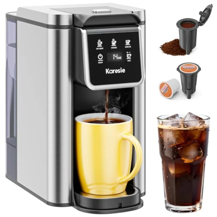

K Cup Coffee Maker for Hot Iced Coffee 6-14 Oz Brew Sizes 50oz Removable Tank Single Cup Coffee Maker with Descaling Reminder S