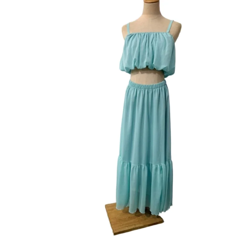 

Europe and The United States Summer New Casual Women's Suspender Top High Waist Pleated Pendulum Skirt Solid Color Two-piece Set