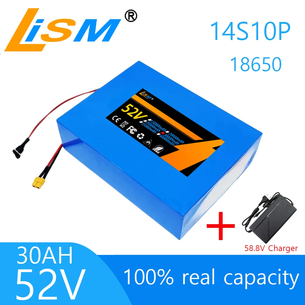 100% real capacity 52V 30Ah 18650 customizable lithium battery pack 14s10p,Free gift+58.8V charger