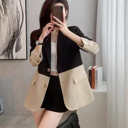 Women's Overcoat Fashion Design Sense Niche Contrast Stitching Suit Jacket Female Autumn 2026New Outerwear Casual Blazer Coat