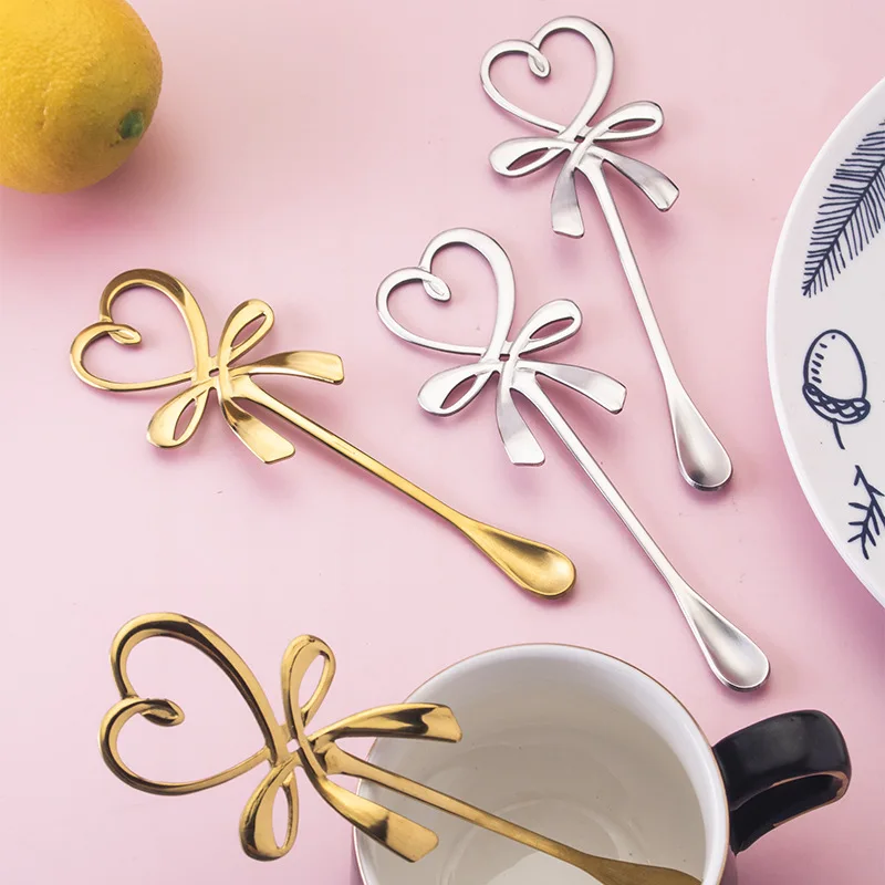 Stainless steel spoon creative cute hanging cup spoon stirring spoon love butterfly hanging spoon tableware spoon set dinnerware