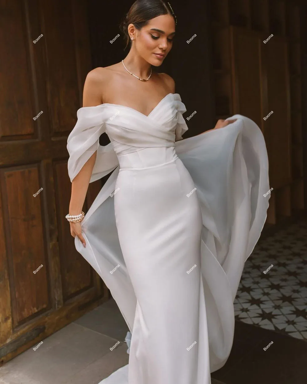 Booma štědrý mořská panna svatební šaty pleats zametat cvičit brides gowns pro ženy bridals soumrak šaty vestidos novias boda