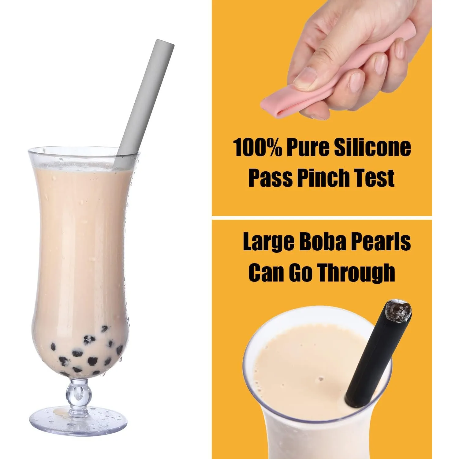 4 PCS Reusable Silicone Boba Straws, Extra Large Bubble Tea Smoothie Straws for Popping Tapioca Pearl,with Cleaning Brush