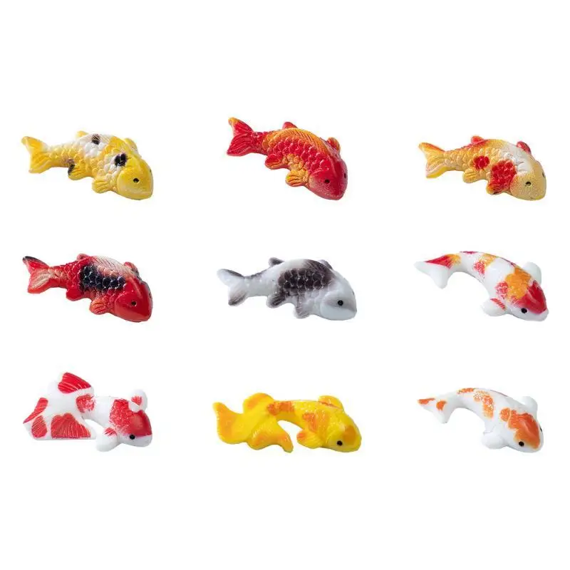 Mini Resin Koi Fish Figurines Vivid Multicolor Lotus Ornaments For Aquarium Bonsai Micro Landscape Decor