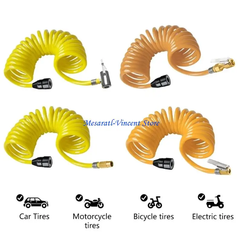 A70F 16ft Tire Inflation Hose Heavy Duty Air Compressor Hose Recoil Air Inflator Connector Replacement Inflator Hose
