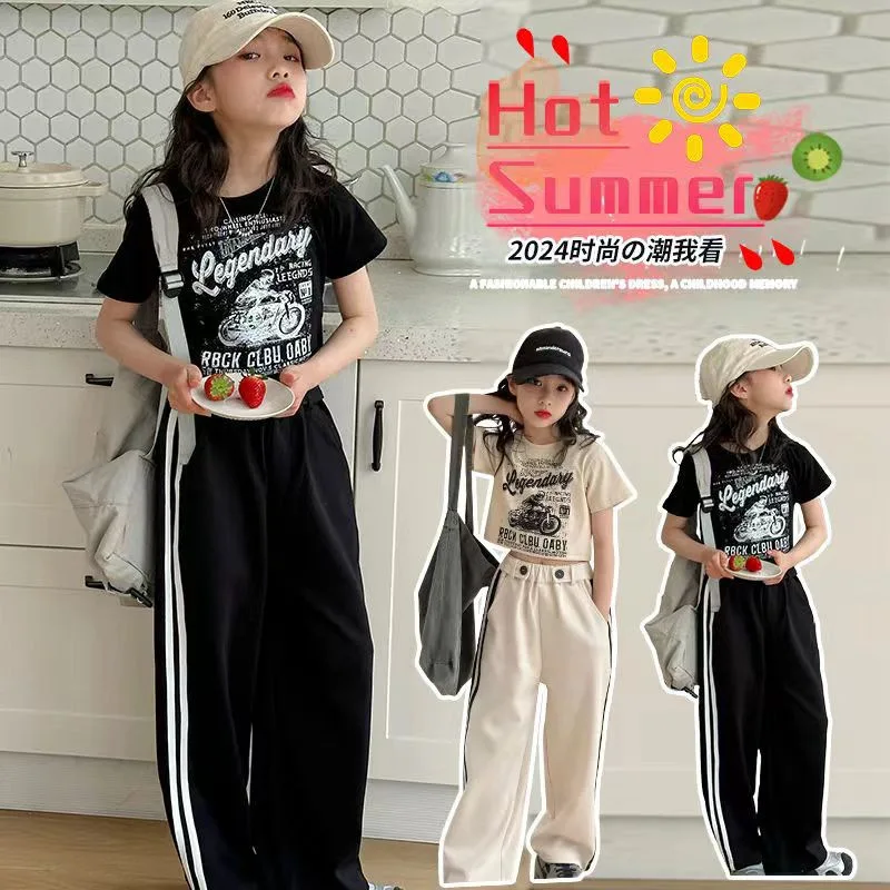 

Girls' Summer Set 2025 New Style Children's Fashionable Casual Pants Summer Dress Stylish Short Sleeve Internet Red Two Piece Se